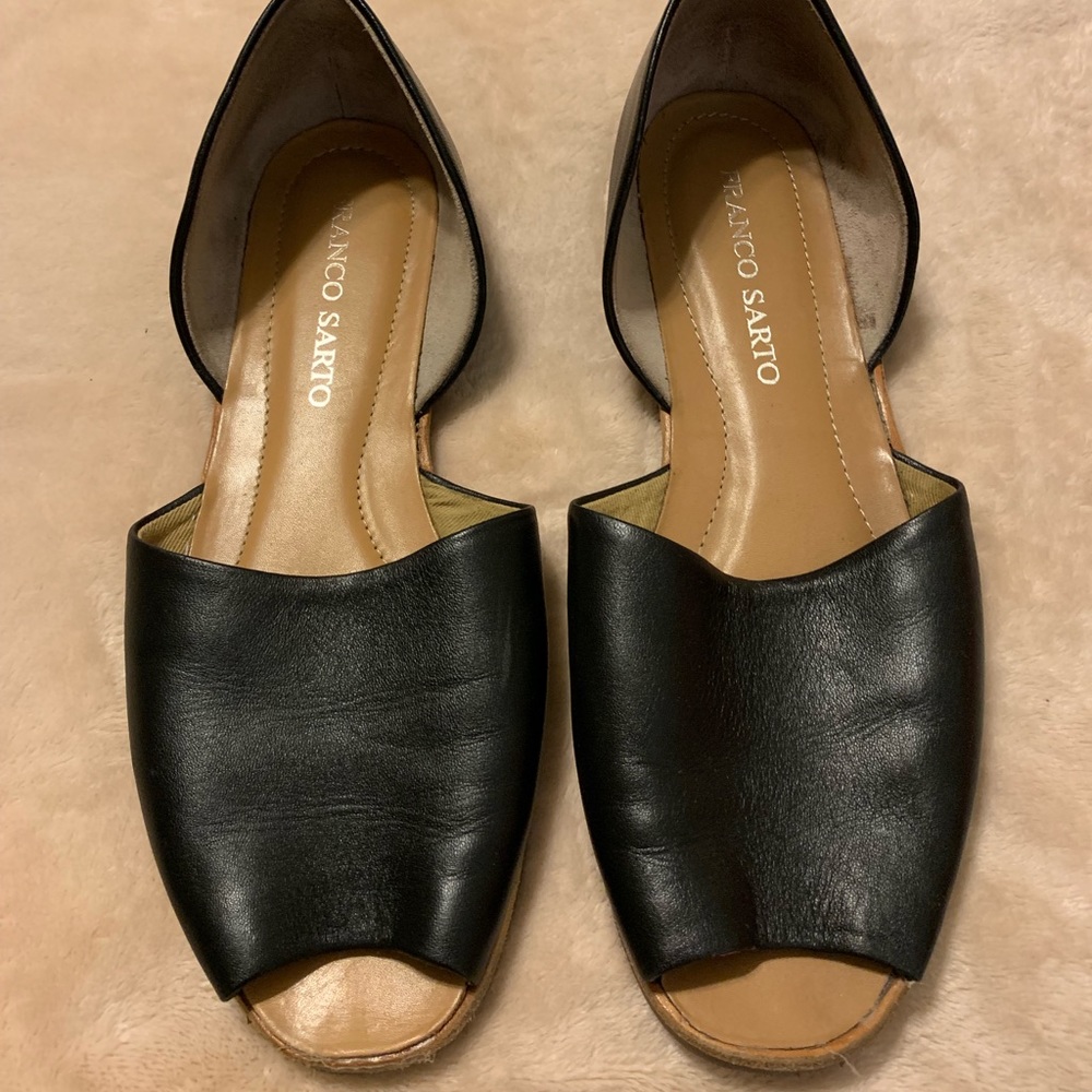 Franco Sarto Black Leather peep toe flats